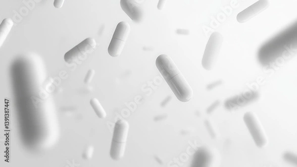 Fototapeta Falling White Capsules By Generated AI