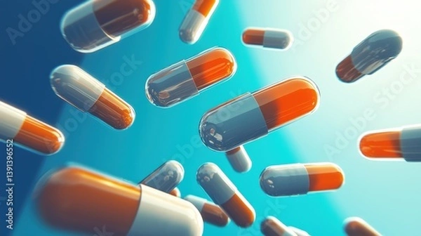 Obraz Explosive capsule design laboratory 3d render vibrant environment close-up pharmaceutical innovation