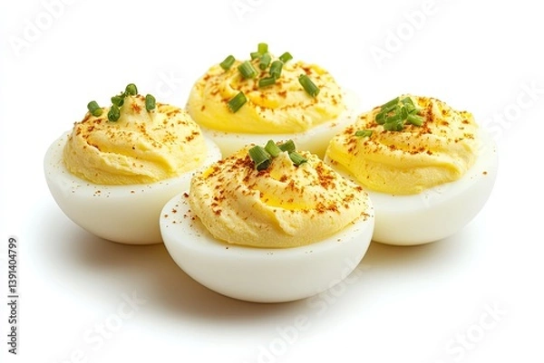 Fototapeta A realistic photo of Deviled Eggs, hyper-realistic, isolated on white
