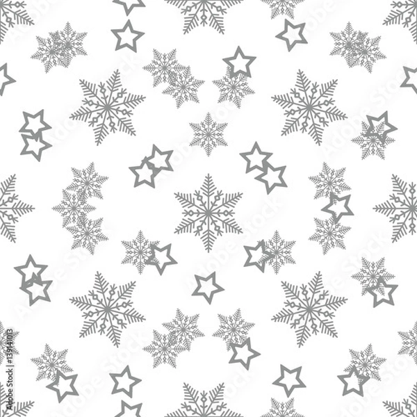 Fototapeta Star and Snowflake Seamless Pattern. Abstract seamless pattern with confetti stars and snowflake. Vector illustration. Shiny background. Texture of gold foil. Vector EPS 10.