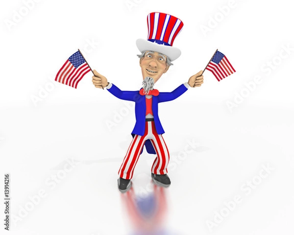 Obraz Uncle Sam waves two small American flags