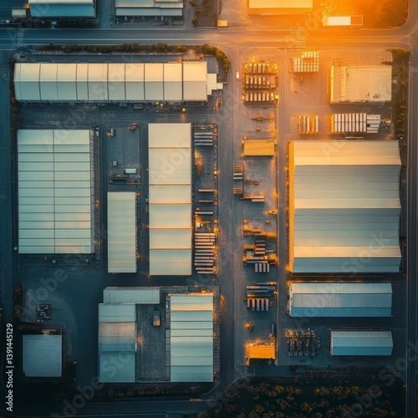 Obraz Aerial View of Industrial Complex at Sunset