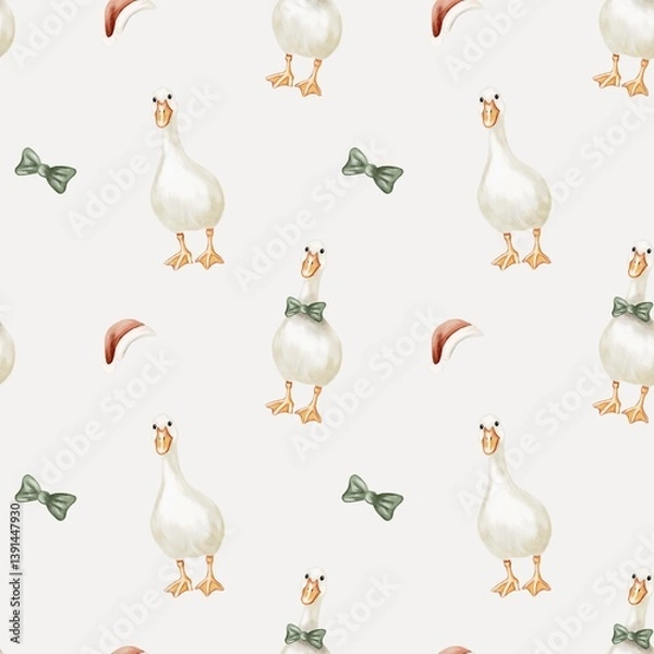 Fototapeta Playful watercolor geese pattern for textile designs and decor projects