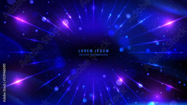 Obraz Futuristic abstract background with radiant light beams in deep blue, violet, and purple