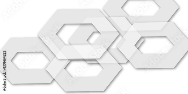 Fototapeta Abstract set of hexagon out line light grey and white hexagon 3d effect pattern with shadow seamless texture background. Use for book, poster, flyer, website vector illustration.