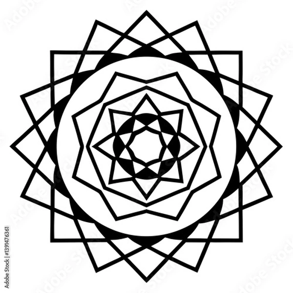 Fototapeta Glitch core distorted pixel mandala line art vector  illustration