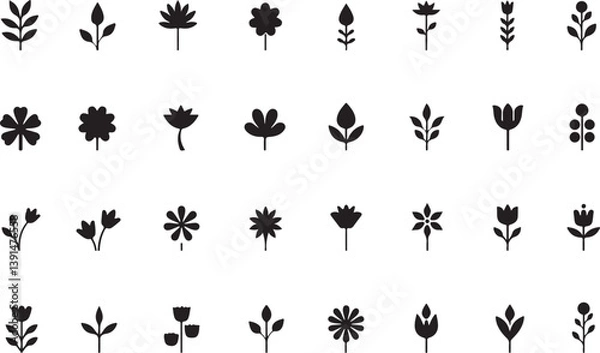 Fototapeta "Vector Petal and Flower Silhouettes Set"