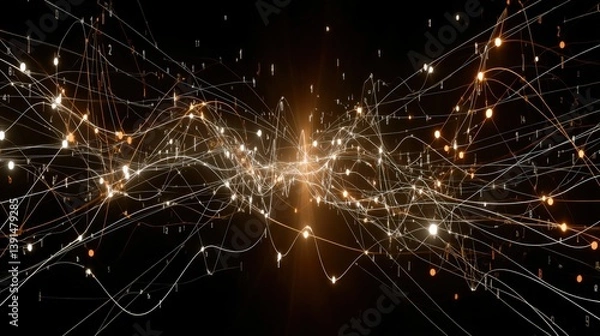 Obraz Abstract Network with Lines, Spheres, and Numbers
