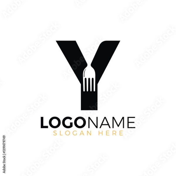 Obraz Letter Spoon with Shape Spoon Logo. Initial Letter Y Food Logo, Restaurant Food Logo, letter Y spoon fork logo design vector