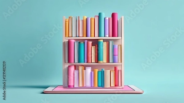 Obraz Bookshelf with Books on Tablet Device