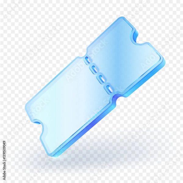 Fototapeta 3D ticket or voucher icon with transparent and shiny blue glass design. Use in promotions, activity bookings, ticketing services or digital media related to travel and entertainment. Vector file.