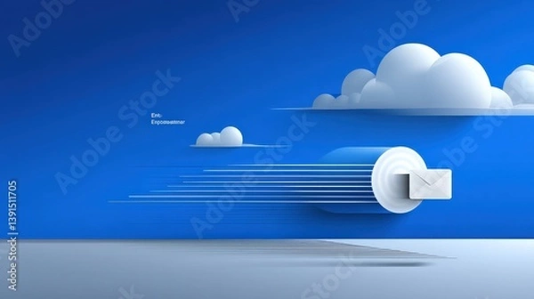 Obraz Illustration of Envelope, Circle, Clouds, and Lines on Blue Background