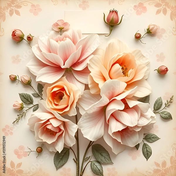 Fototapeta Close-up view of a bouquet of sculpted, three-dimensional flowers. 