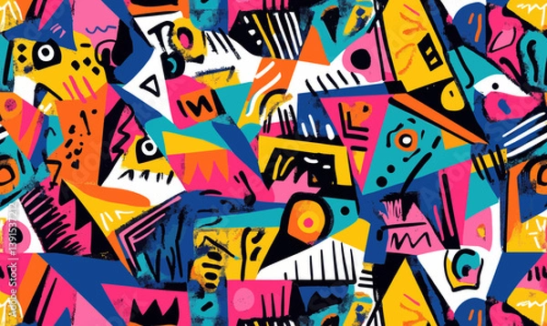 Fototapeta Vibrant Geometric Abstract Doodle Pattern Collage for Minimalist Design Projects