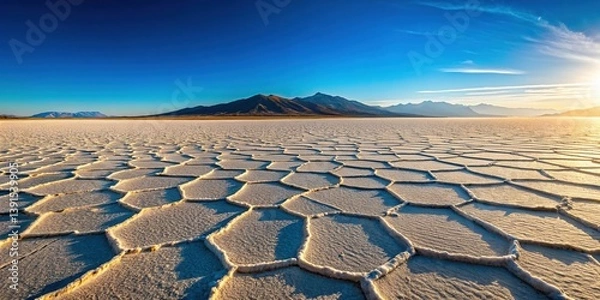 Fototapeta Vast Hexagonal Salt Flats Under a Blue Sky - Unique Desert Texture Background
