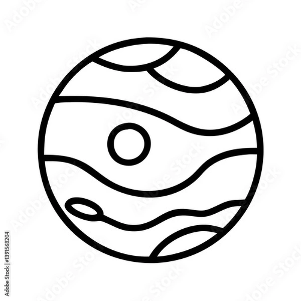 Fototapeta Outline drawing of jupiter planet with waves and a moon for astronomy science education and space exploration