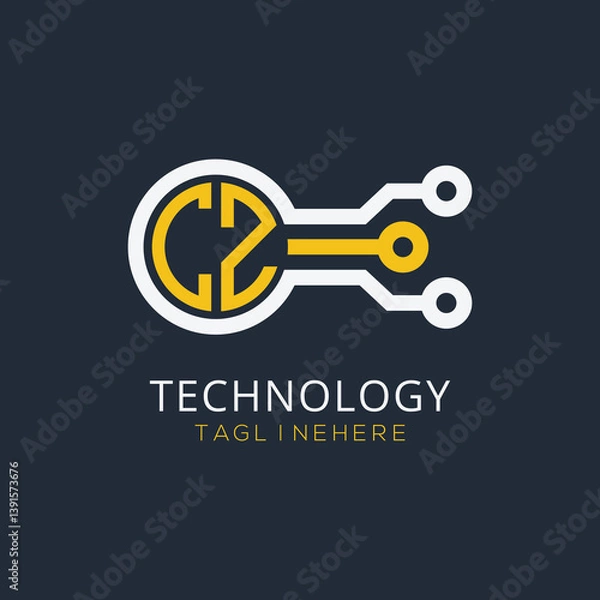 Fototapeta initial monogram for technology logo with circle style design