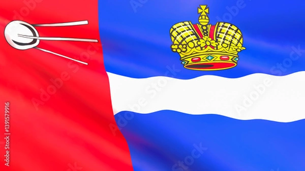 Fototapeta 3D render - flag of Kaluga city, Russia fluttering in the wind