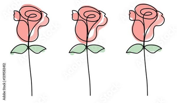 Obraz Rose line art icon. Flower continuous one line art drawing vector illustration. Awesome rose isolated on white background.