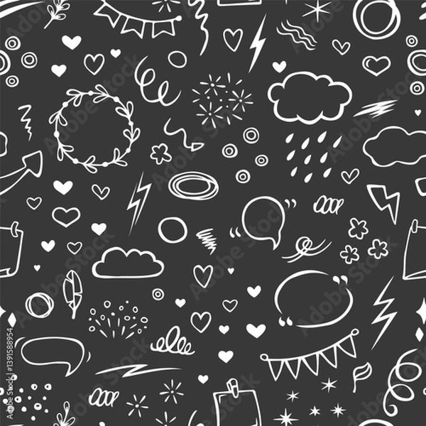 Obraz Vector seamless pattern with cute doodles. Hand drawn fun design for wallpaper, wrapping, stationery, textile.
