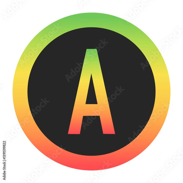 Fototapeta Modern Capital Letter A design with a red-to-green gradient border on a black background. Ideal for branding, logos, or minimalist design projects.