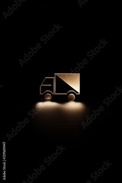 Obraz Luxury Minimal Logistics Visual with Gold Delivery Icon on Black Background