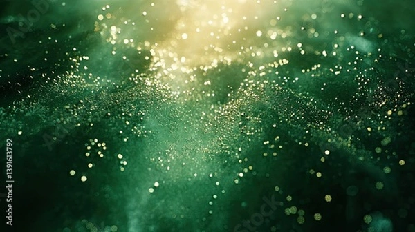 Fototapeta Hydrogen Bubbles in Green Water Reflecting Artificial Light, Creating an Abstract and Scientific Aesthetic 