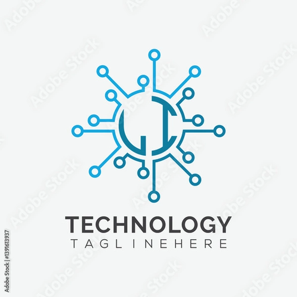 Fototapeta initial monogram for technology logo with circle style design