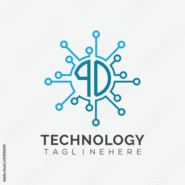 Fototapeta initial monogram for technology logo with circle style design