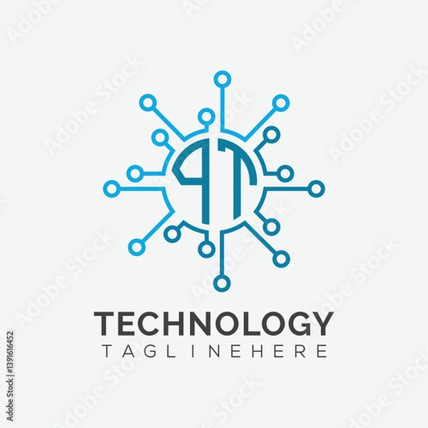Fototapeta initial monogram for technology logo with circle style design