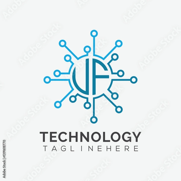 Fototapeta initial monogram for technology logo with circle style design	
