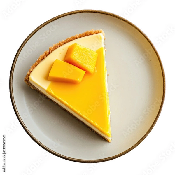 Obraz Delicious Slice of Mango Cheesecake Isolated on a Transparent Background 