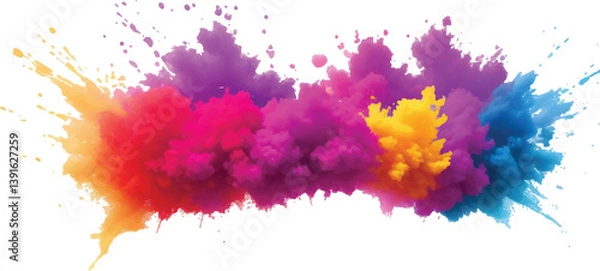 Fototapeta A Striking Watercolor Design with Dynamic Brush Strokes, Colorful Paint Splashes, and Aquarelle Stains, Creating an Explosion of Vivid Colors on a Simple White Canvas for a Contemporary Art Style.
