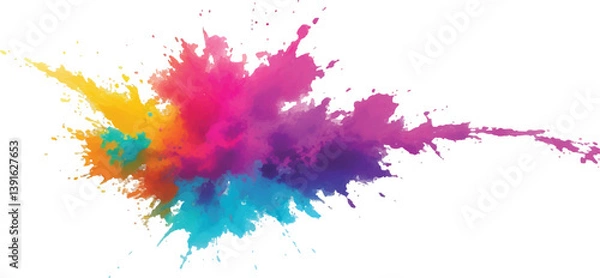 Fototapeta A Striking Watercolor Design with Dynamic Brush Strokes, Colorful Paint Splashes, and Aquarelle Stains, Creating an Explosion of Vivid Colors on a Simple White Canvas for a Contemporary Art Style.
