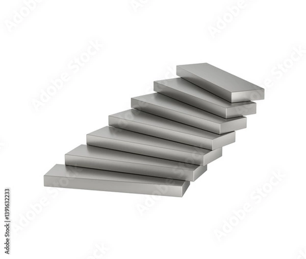 Obraz Stack of seven metallic rectangular blocks arranged in a ascending pattern, 3d illustration