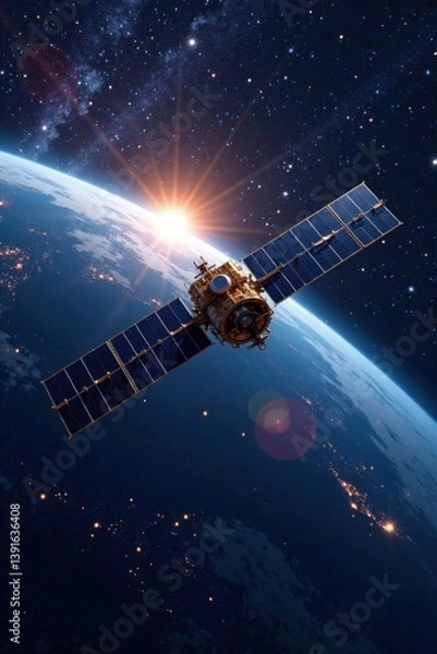 Fototapeta Global communication satellites orbiting the Earth in a stunning celestial display, astronomy, orbit
