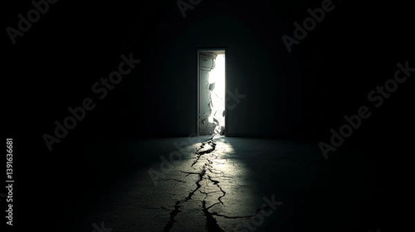 Obraz Narrow light breaking into void through a cracked door