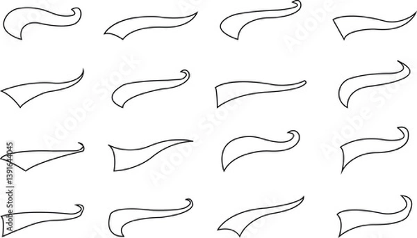 Fototapeta swooshes tails icon et. Retro swooshes and swoop icons. Swooshes text tail for baseball design. Sport logo typography elements. sporty plume swirl logo, isolated on transparent background.