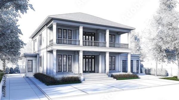 Fototapeta Modern House Exterior Design, Front View, Rendered, Architectural Visualization