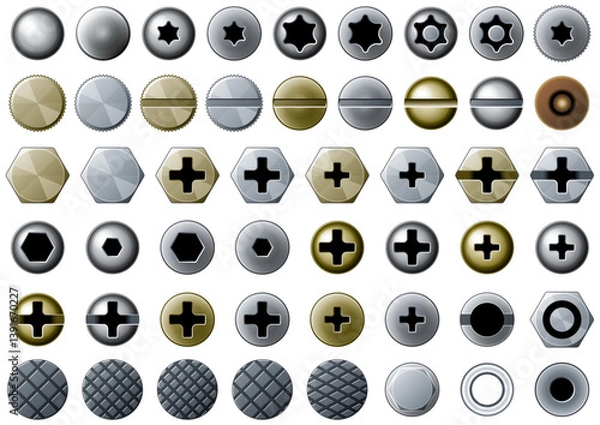 Obraz ネジ・ボルト・ビスなどの頭のセット