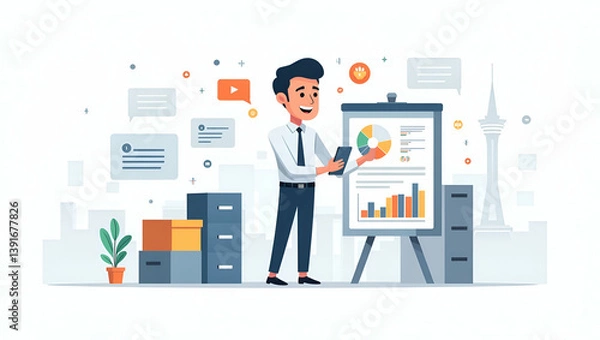 Fototapeta Flat Dynamic digital illustration showcasing future of global commerce driven by cross border innovation advanced logistics and transformative digital trade solutions in  Simple flat cute vector illus