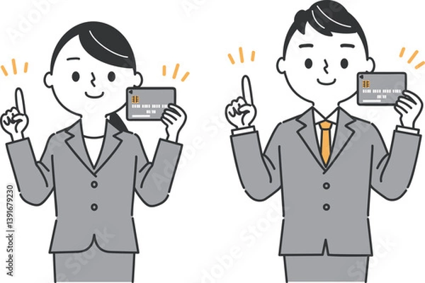 Fototapeta クレジットカード　指差し　ビジネスパーソン　上半身　ベクター