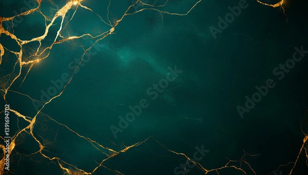 Fototapeta stunning abstract teal green marble texture featuring intricate golden veins, creating luxurious and elegant appearance. This design evokes sense of sophistication and beauty