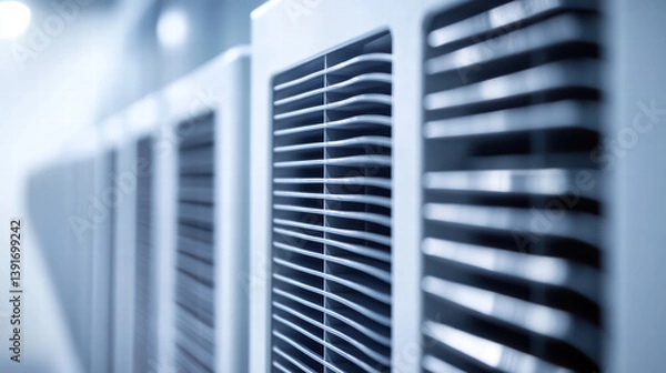 Fototapeta Air Conditioning System: A close-up view of a modern air conditioning system showcases its sleek design, offering a glimpse into the world of climate control technology. 
