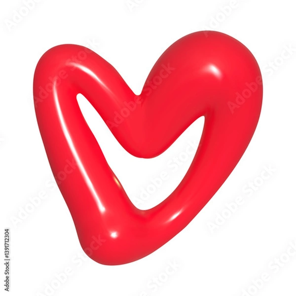 Fototapeta Playful 3D red heart shape with soft curves and glossy surface. Vector illustration