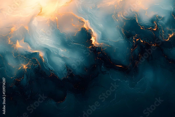 Fototapeta Abstract Fluid Art in Blue and Orange Tones for Modern Decor and Design