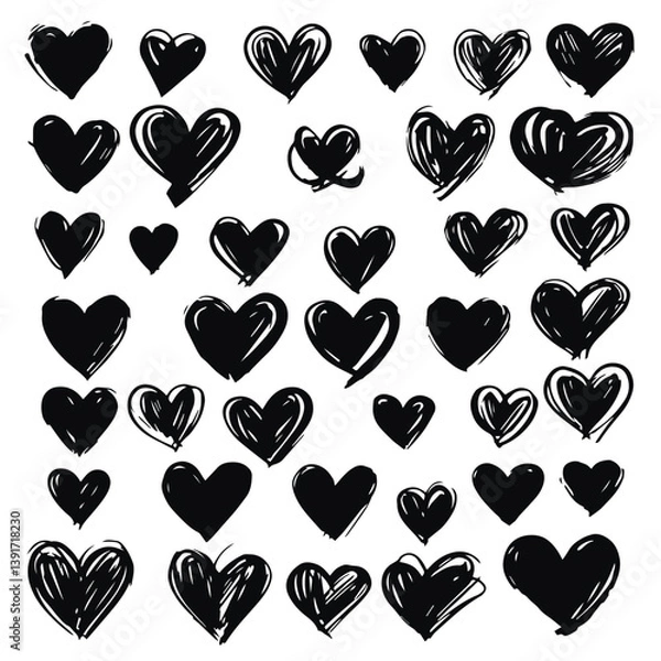Obraz Large set of ink hearts isolated on white background