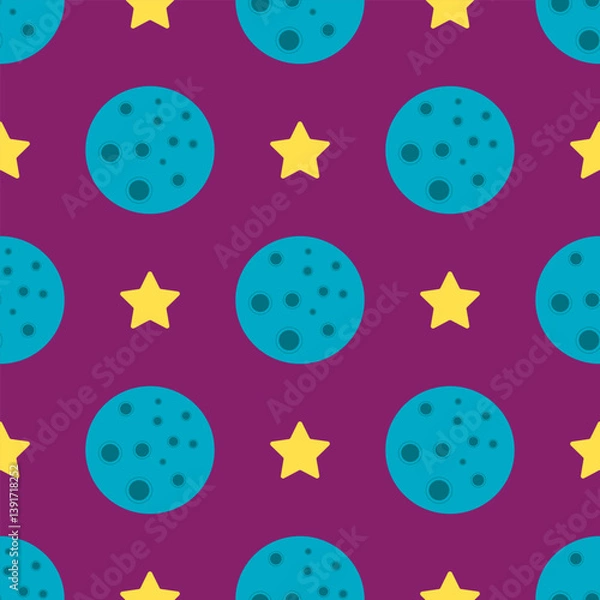 Obraz Seamless pattern with vector cartoon moon and star