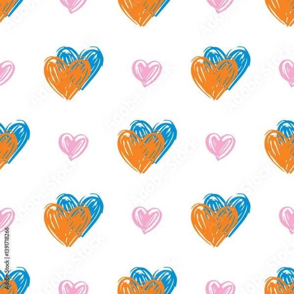 Obraz Seamless pattern with cute cartoon hearts. Valentines illustration