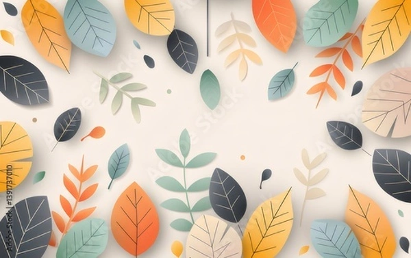 Fototapeta Colorful Autumn Leaves Pattern on Beige Background with Artistic Design and Seasonal Theme